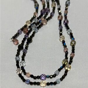 Laura Ford Beaded Necklace Long Layered Black‎ Multi Color Jewelry open ended